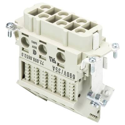 Un piedistallo elettrico con più morsetti di connessione e viti per il fissaggio. Adatto per linee ad alta tensione (690V/35A).