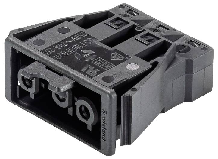 Un adattatore nero rettangolare per dispositivi elettrici, stampato con '10A 250V' e simboli di standard di sicurezza, fotografato di lato.