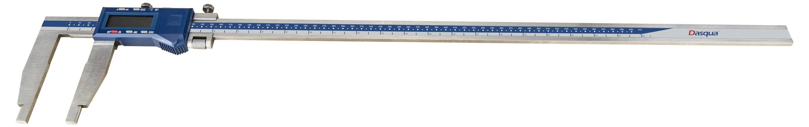Calibro digitale in blu, per misurazioni precise di lunghezze con display digitale, idoneo per applicazioni scientifiche o industriali.