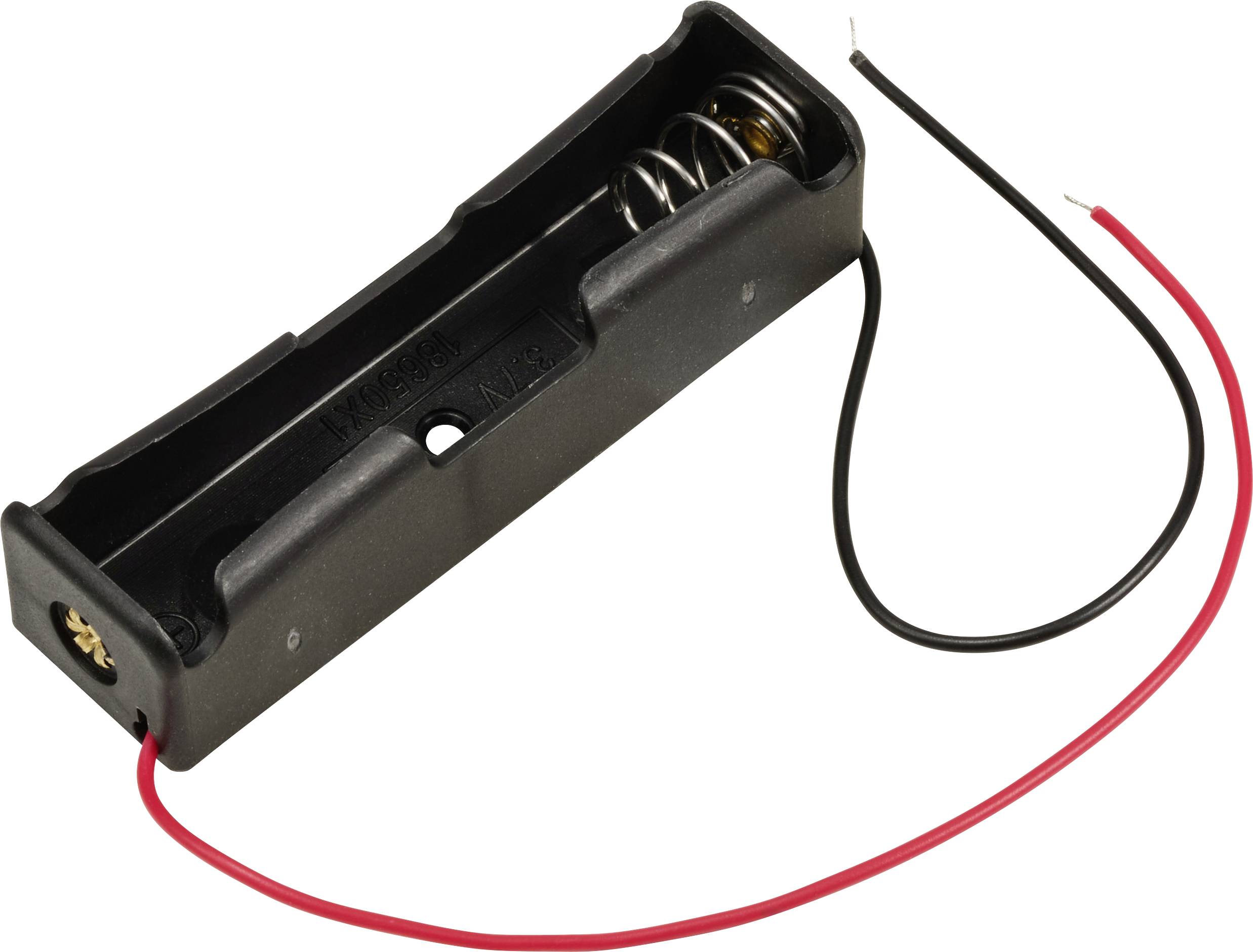 Vano batteria per una batteria AA con cavi rossi e neri per la trasmissione di corrente.