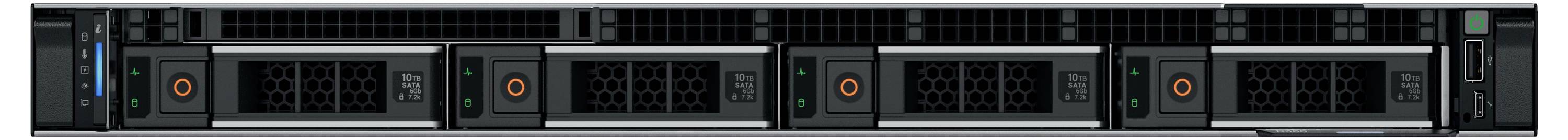 Un server con più slot per dischi rigidi, adatto all'elaborazione e all'archiviazione dei dati in un centro di elaborazione dati.