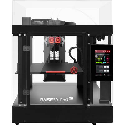 Stampante 3D Raise3D Pro3 nera con involucro aperto, con il piano di stampa visibile e l'interfaccia digitale sul lato destro.