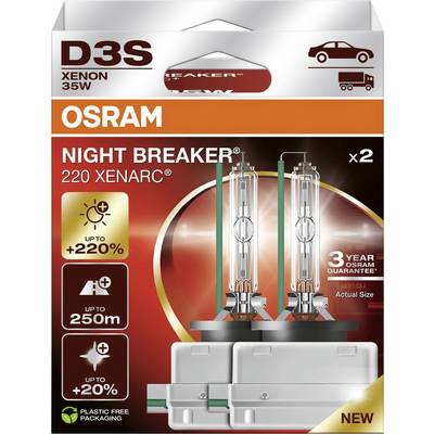 'OSRAM Night Breaker 220 Xenarc D3S Lampade Xenon 35W. Visibilità aumentata: fino a 250m, +220% più luce, 20% luce più bianca.'