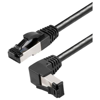 Cavo di rete Ethernet nero con due connettori RJ45, comunemente utilizzato per connessioni Internet o di rete informatica.