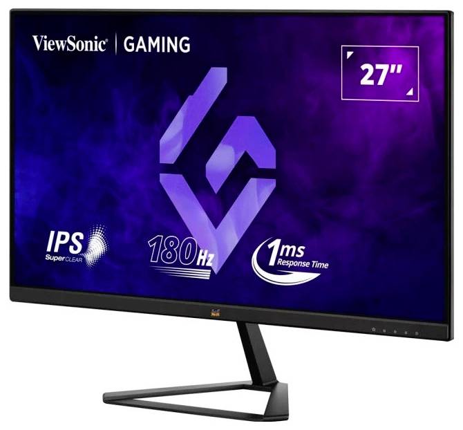 Monitor da gaming ViewSonic con schermo da 27 pollici, frequenza di aggiornamento di 180 Hz e tempo di risposta di 1 millisecondo.