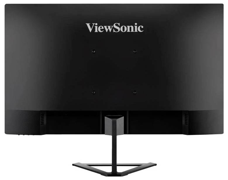 Il monitor mostra il retro di uno schermo nero con il nome del marchio 'ViewSonic' posizionato centralmente.