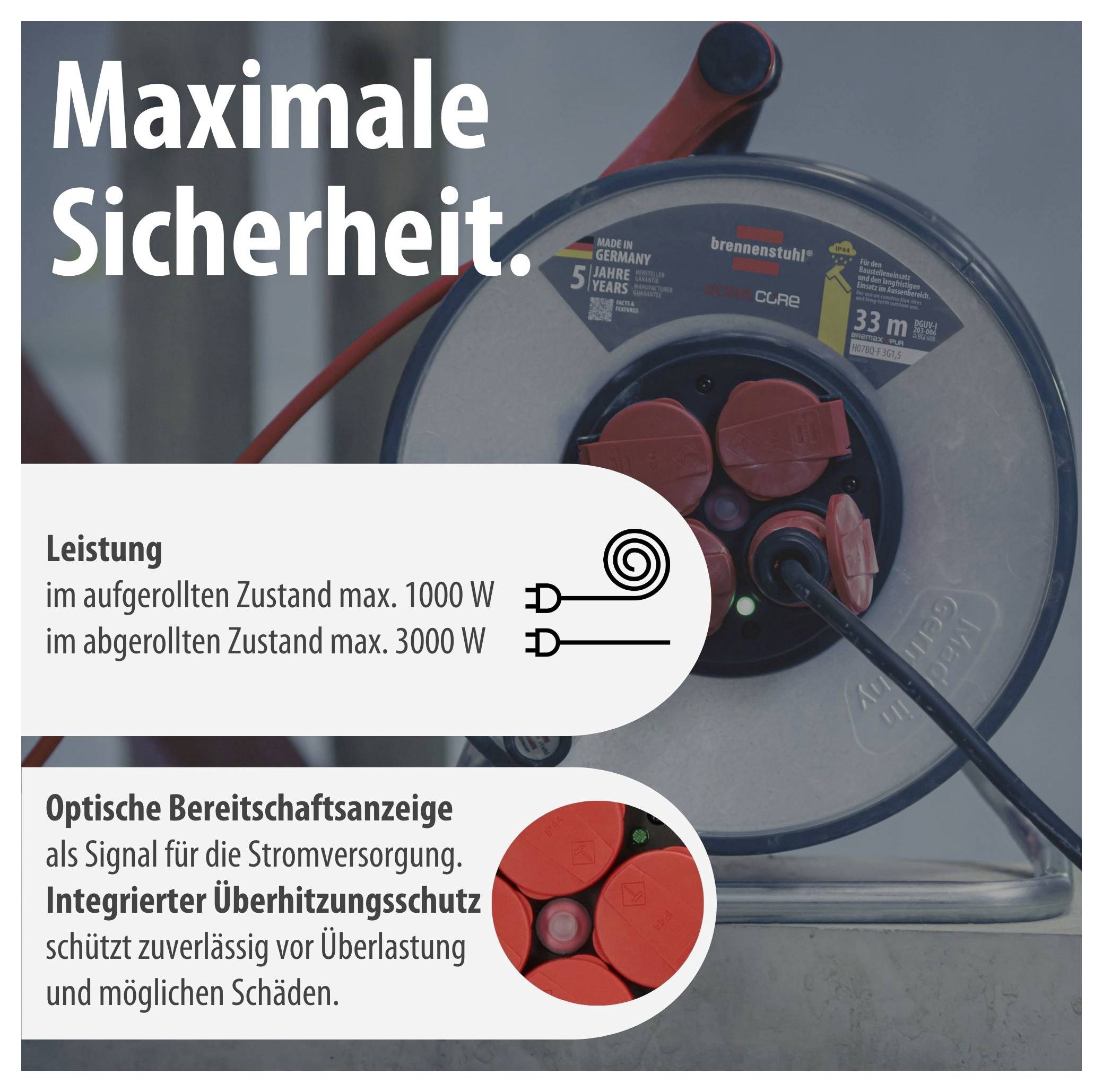 Brennenstuhl 9191330210 Avvolgicavo 33 m Rosso Spina schuko-5