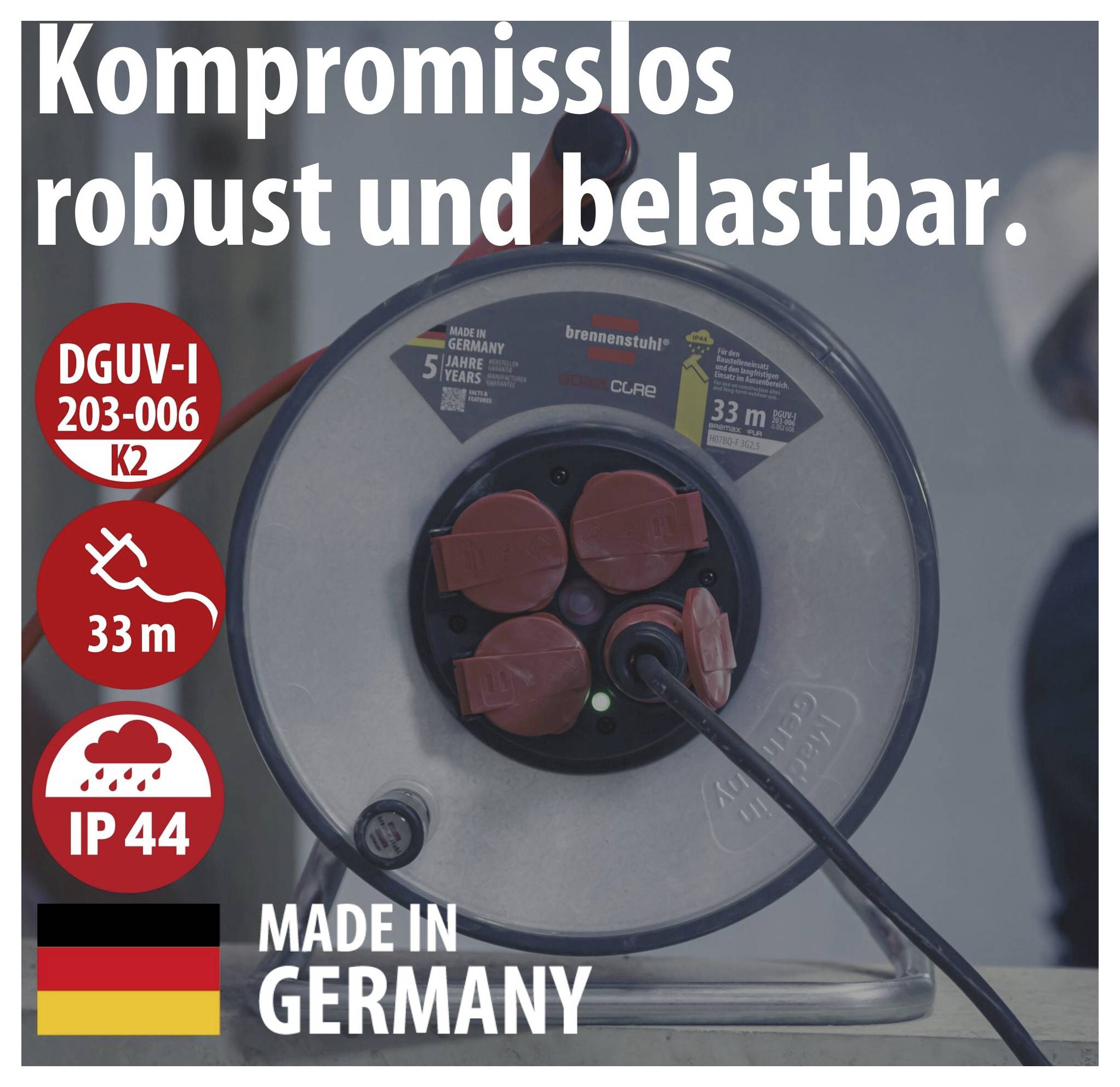 Brennenstuhl 9192330210 Avvolgicavo 33 m Rosso Spina schuko-1