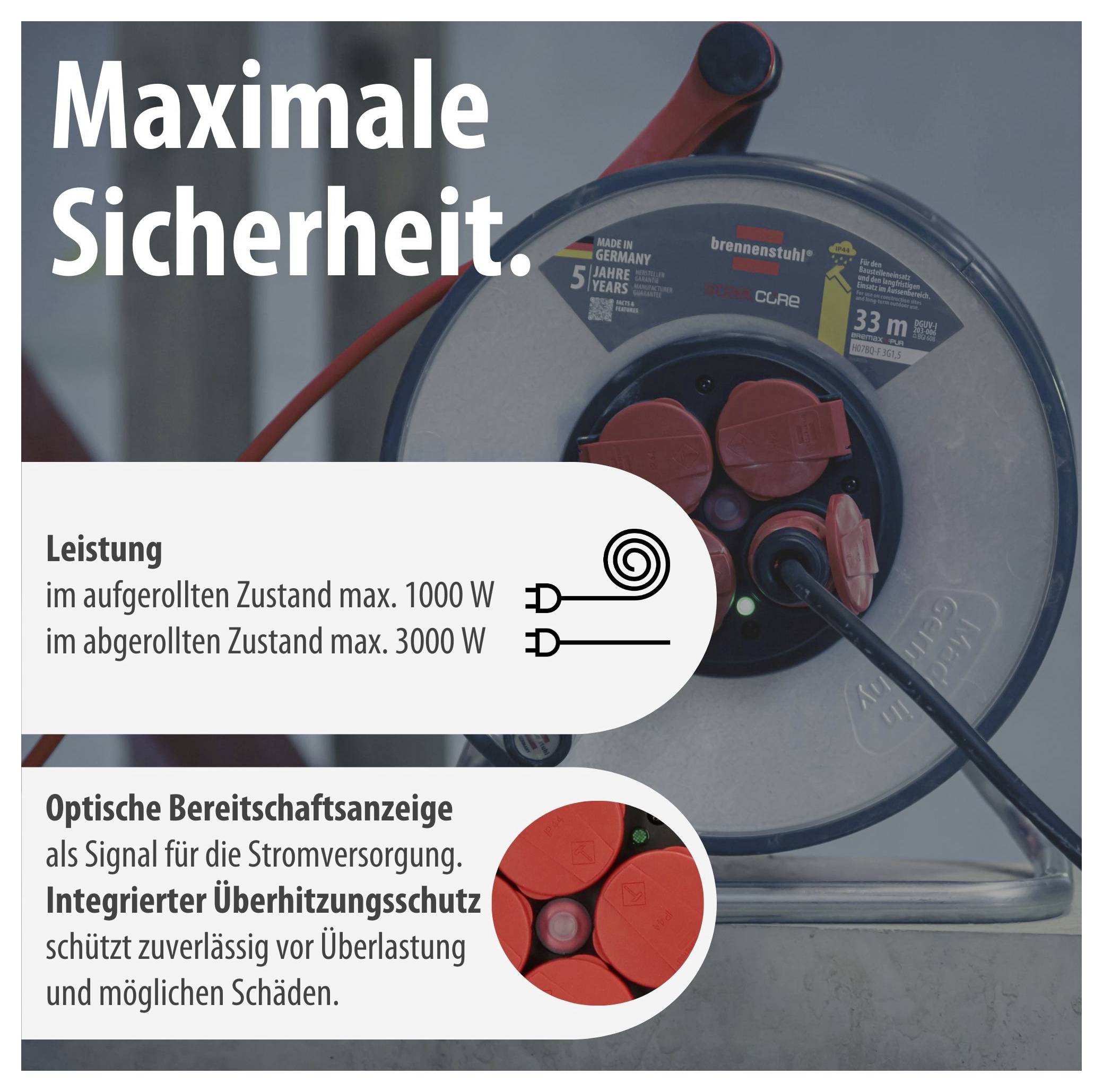 Brennenstuhl 9192330210 Avvolgicavo 33 m Rosso Spina schuko-5