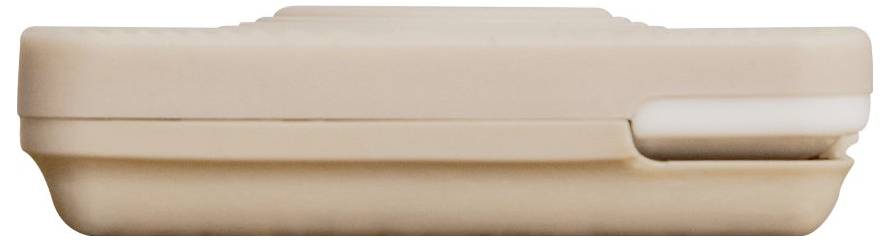 Un dispositivo piatto, rettangolare, beige con angoli arrotondati, chiuso. Non mostra marchi o loghi riconoscibili.
