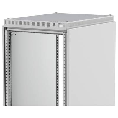 Profilo superiore di un armadio elettrico con porta aperta, visibili le fessure di ventilazione nella parte superiore.