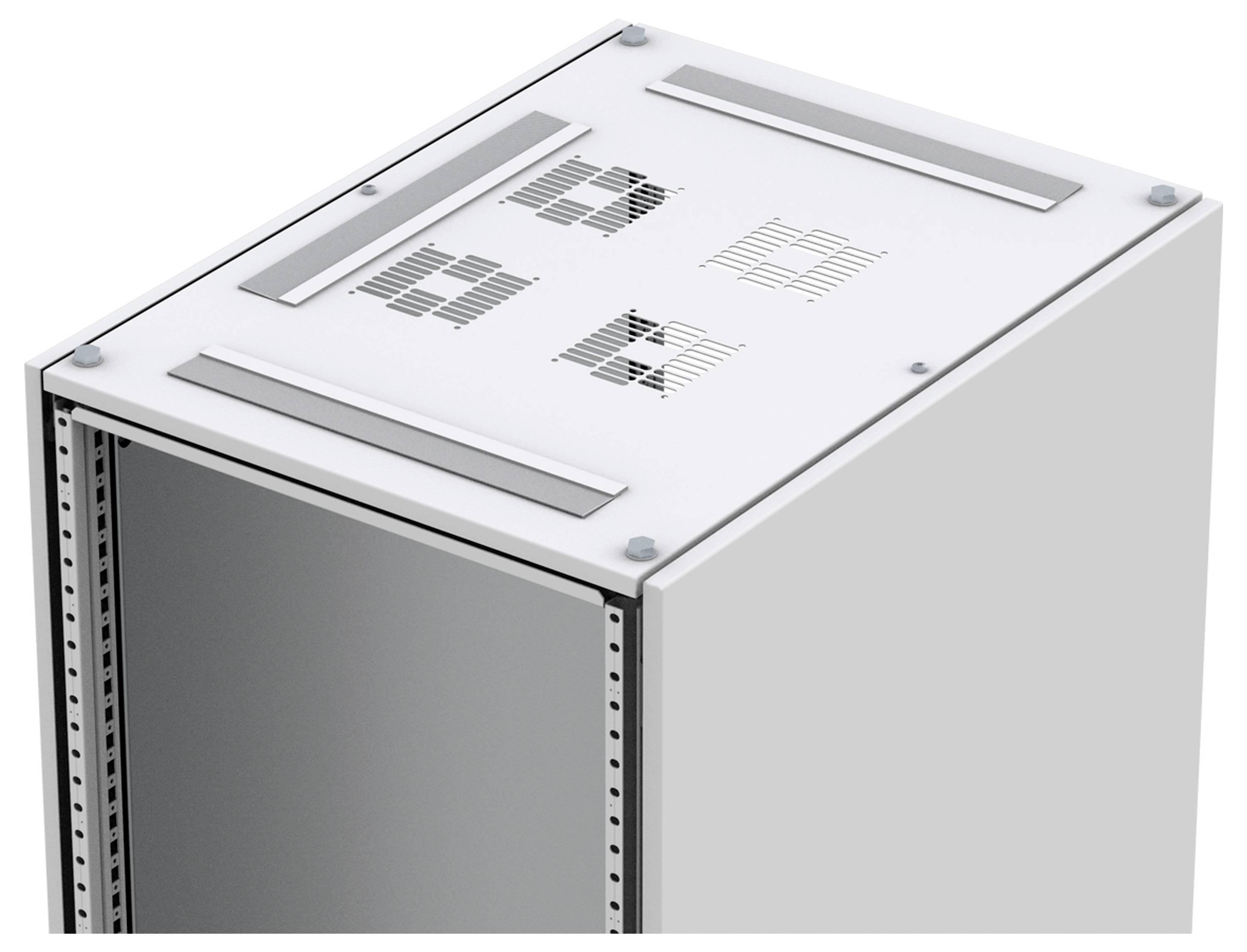 Un armadio per computer con griglie di ventilazione sulla parte superiore, idoneo per ospitare server o attrezzature di rete.