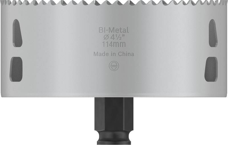 Corona di perforazione con taglio in metallo bicomposto, diametro 114 mm, per lavorazione di legno o metallo, fabbricata in Cina.