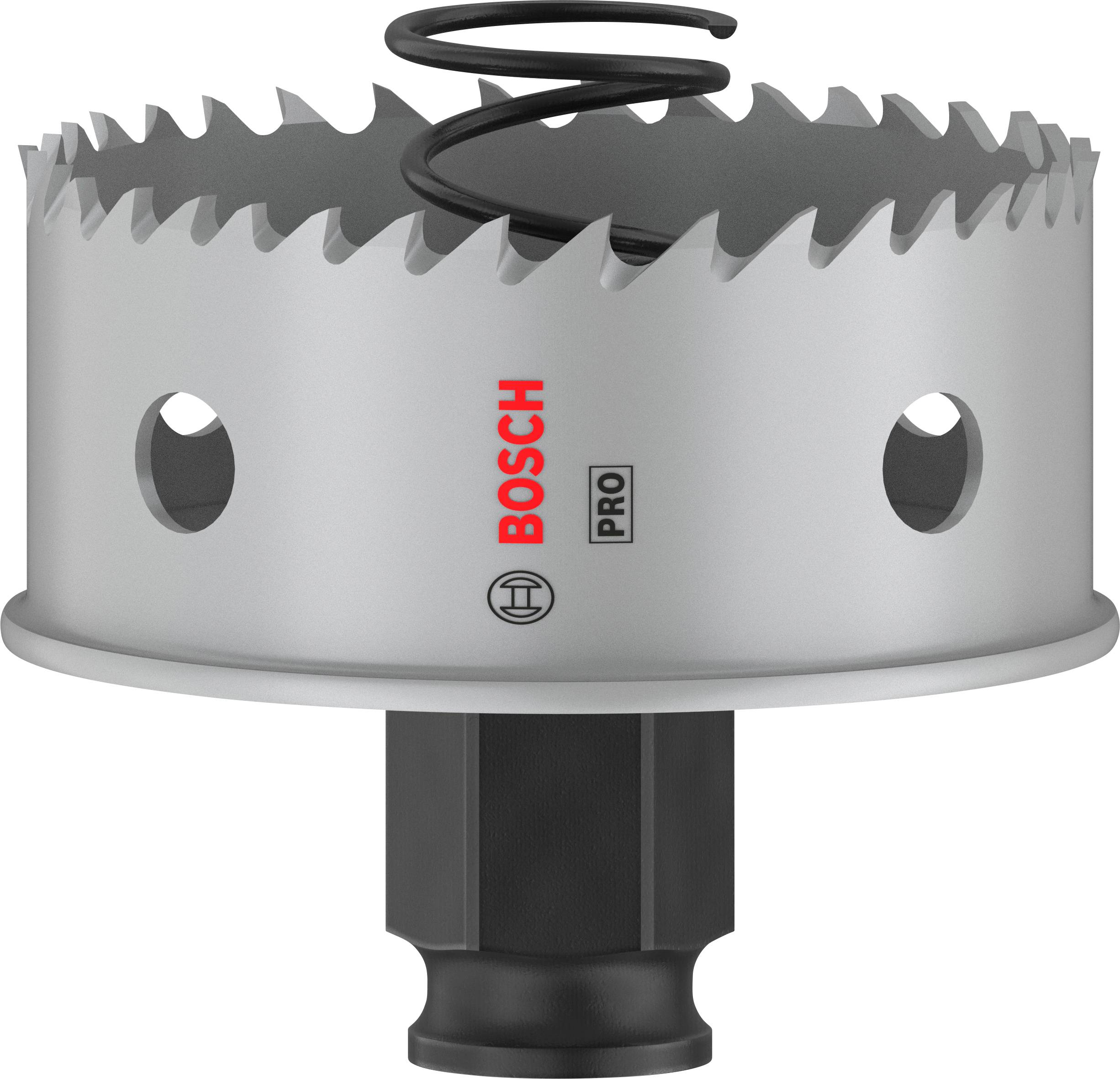 Corona per sega a metallo con denti affilati, marca Bosch, per forature precise nei metalli. Include espulsore supportato da molla.