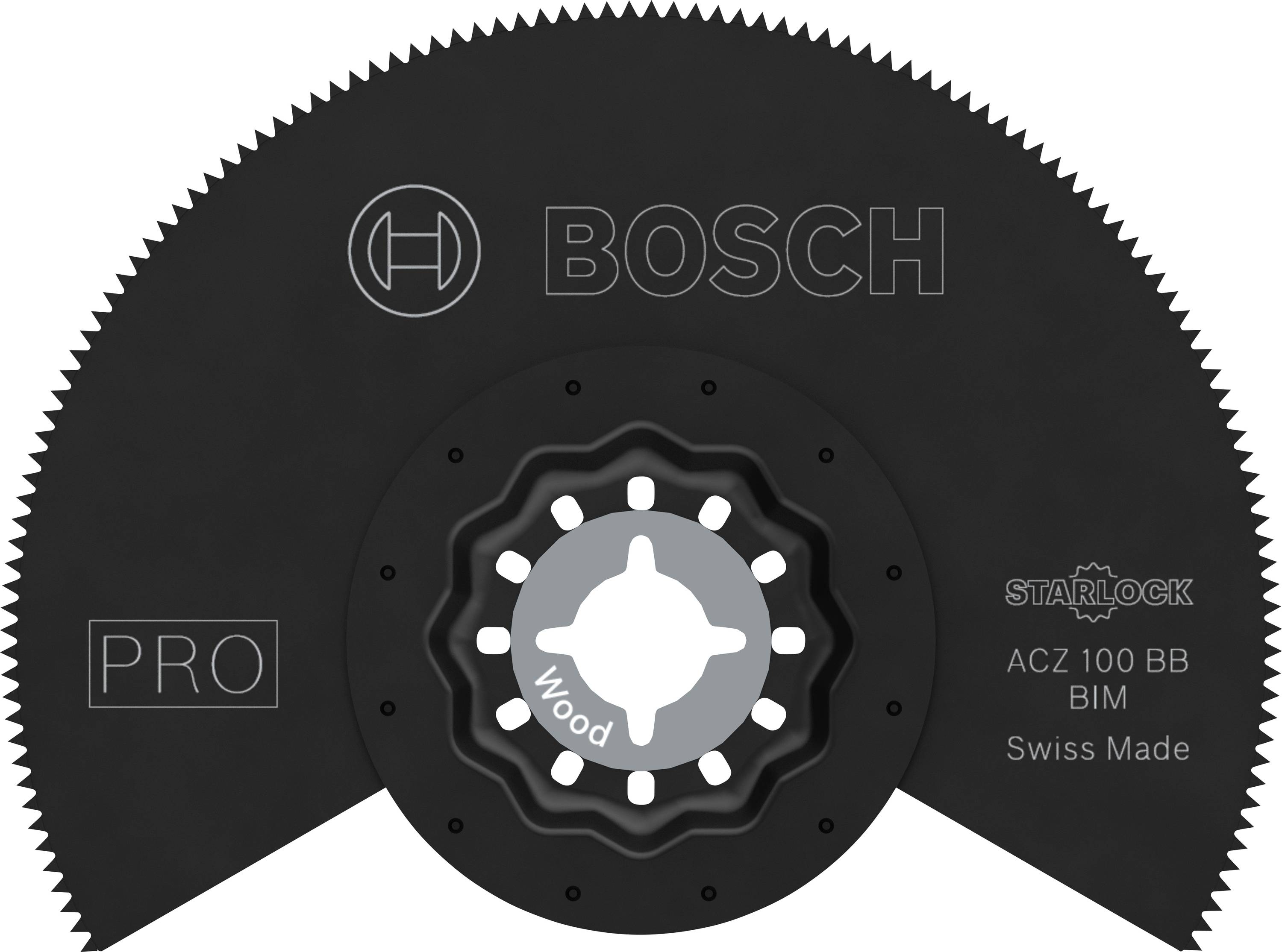 'Lama da sega Bosch per utensile multifunzione, adatto per il legno, con attacco Starlock, modello ACZ 100 BB, fabbricato in Svizzera.'