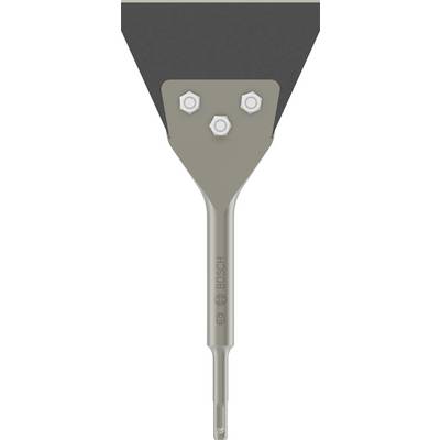 Utensile a scalpello largo con lama grigia e impugnatura nera, adatto per lavori di demolizione o finitura superficiale.