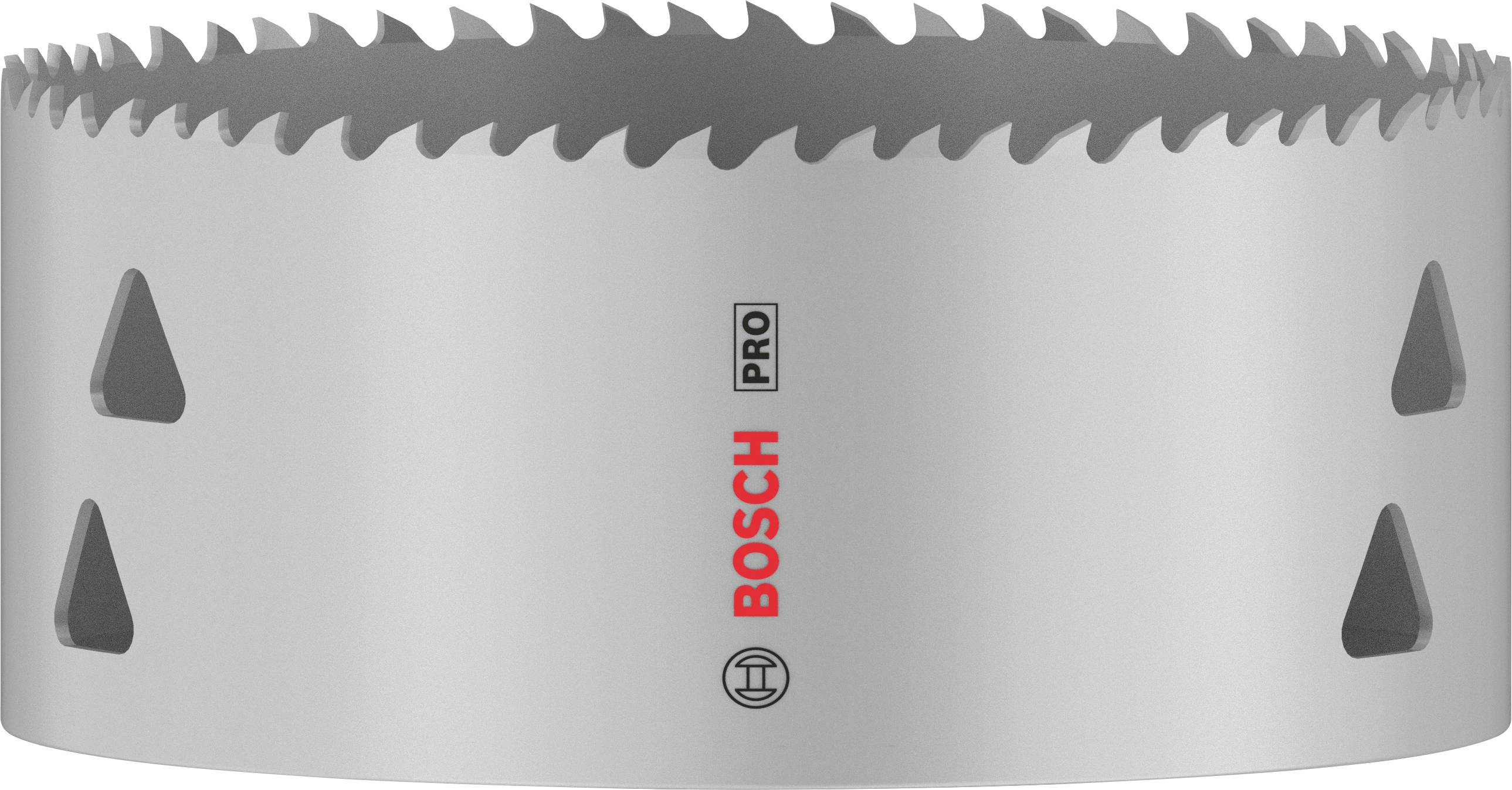 Sega a tazza per metallo con denti affilati e uniformi, marca 'Bosch Pro', adatta per forature precise su superfici metalliche.