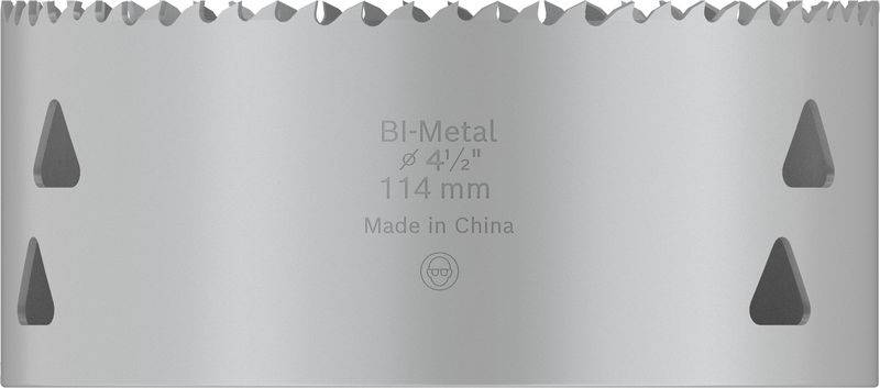'Corona di seghe, bi-metallo, diametro 114 mm, fabbricata in Cina.'