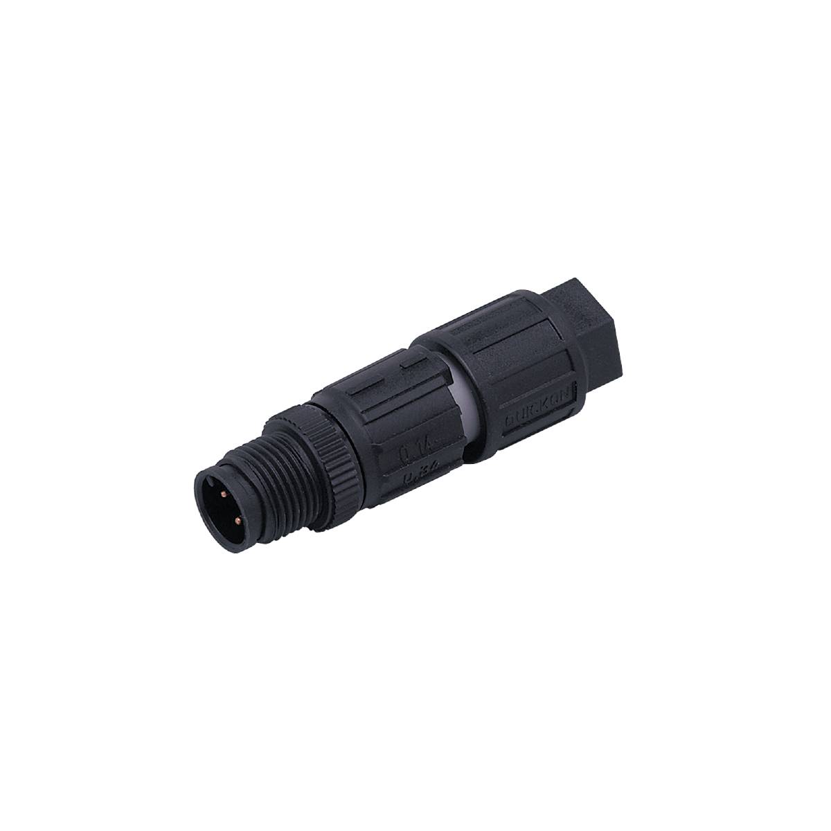 Un connettore nero e cilindrico con più attacchi. È progettato per collegare elettricamente diversi dispositivi.
