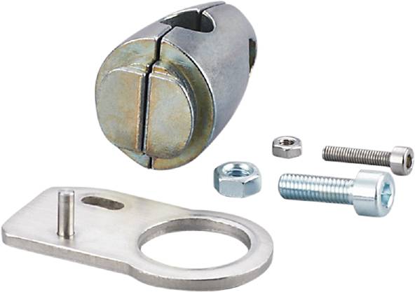 Bloccaggio metallico con vite e rondella, idoneo per applicazioni meccaniche o come parte di un sistema di chiusura.
