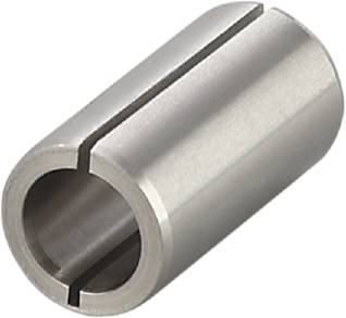 Un cilindro argentato, probabilmente in metallo, con una fessura longitudinale che rappresenta un componente tecnico.