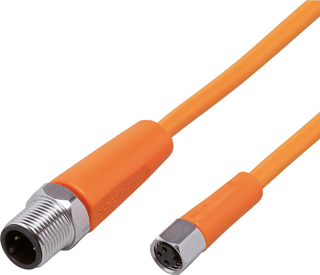 Un cavo arancione con un connettore metallico e una presa, idoneo per applicazioni industriali e connessioni di sensori.