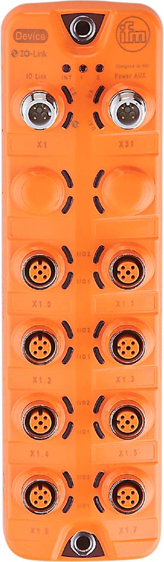 Presa arancione con multiple connessioni circolari, contrassegnata con 'X1.0' e 'X1.1'.