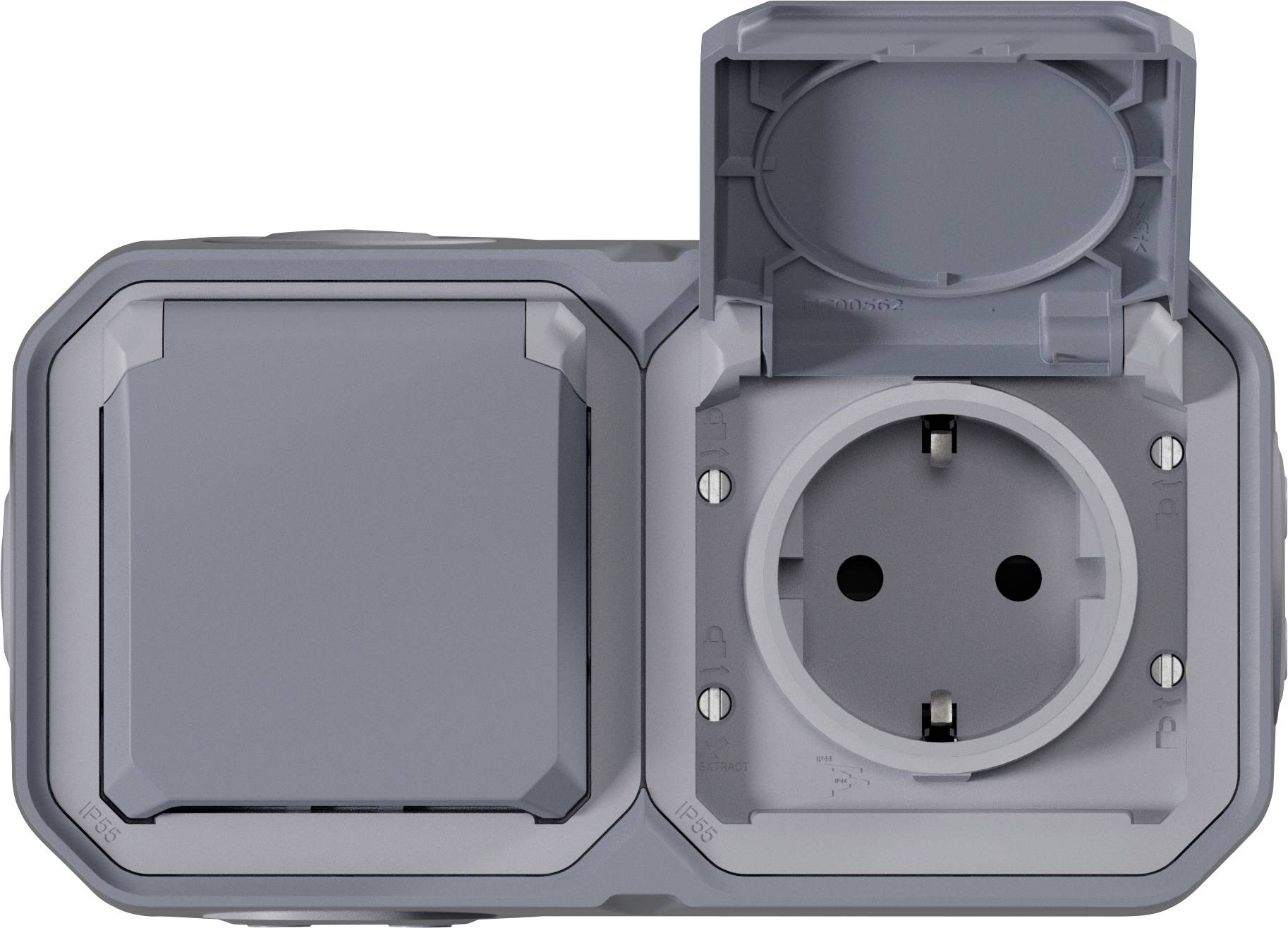Legrand Completo Da parete, Presa doppia, Presa schuko con coperchio ribaltabile Plexo Grigio 069742L 1 pz.