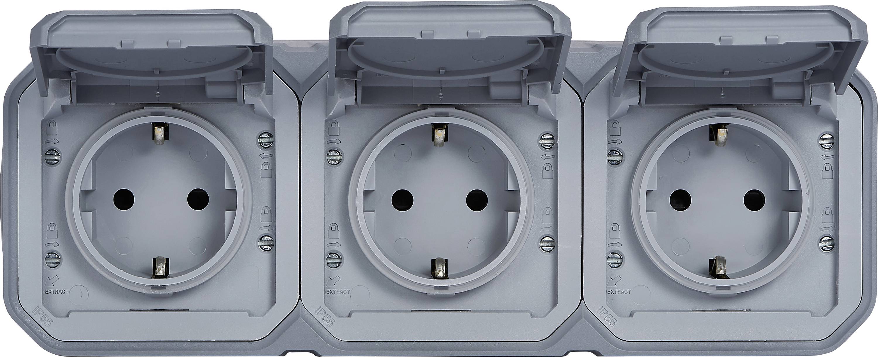 Legrand Completo Da parete, Presa multipla a tre, Presa schuko con coperchio ribaltabile Plexo Grigio 069743L 1 pz.