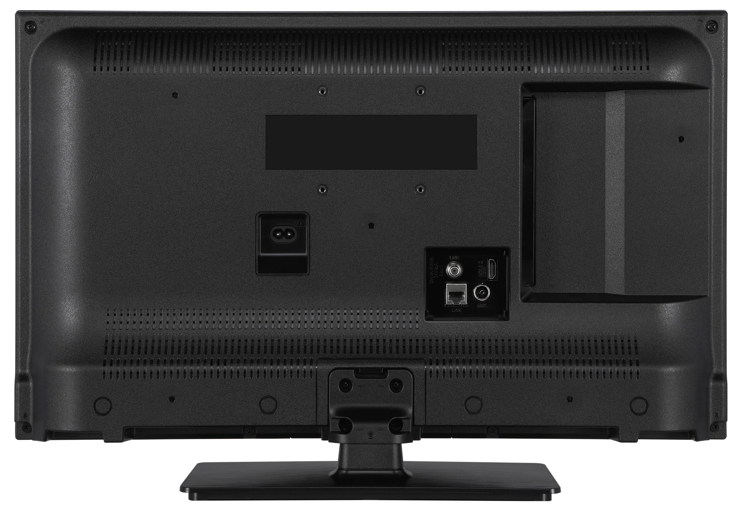 Retro di un televisore con connessione di alimentazione, porte HDMI, USB ed Ethernet.