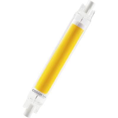 Una lampada LED a forma di barretta con corpo illuminante arancione e la scritta 'OSRAM'.