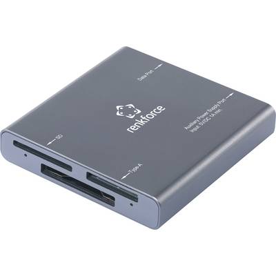 Lettore di schede esterno di colore grigio con più slot per schede SD e altri formati; marchio 'renkforce' stampato.