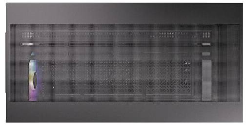 L'immagine mostra la parte anteriore di un grande rack server nero con un effetto di luce arcobaleno sul lato sinistro.