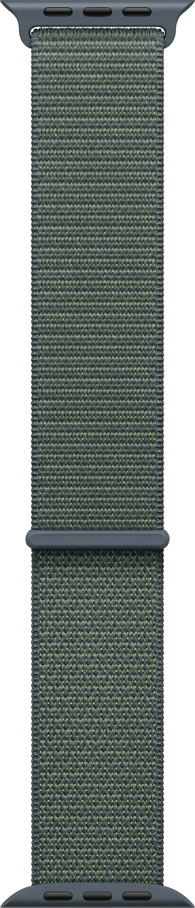 Braccialetto intrecciato verde in nylon con bordi neri, adatto per uno smartwatch.
