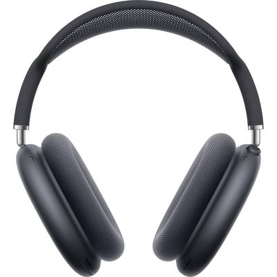 Cuffie nere con fascia imbottita e padiglioni auricolari sospese su sfondo bianco. Design moderno con linee pulite.