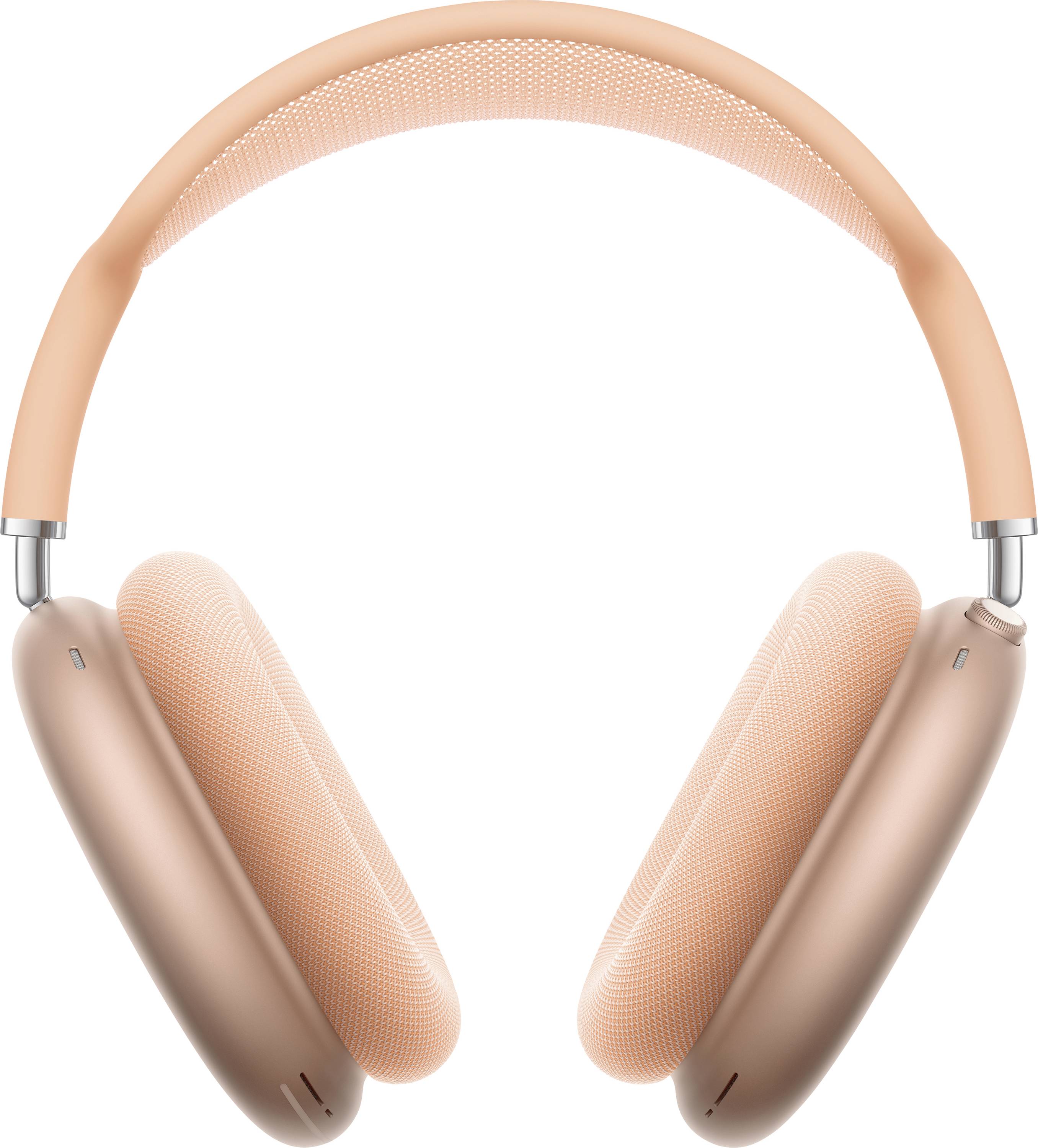 Cuffie in oro rosa con cuscinetti che avvolgono l'orecchio e archetto imbottito, rappresentate frontalmente su sfondo bianco.