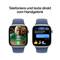 Due smartwatch: una mostra una videochiamata con una persona di nome Sabine; l'altra mostra un messaggio di testo con emoji.