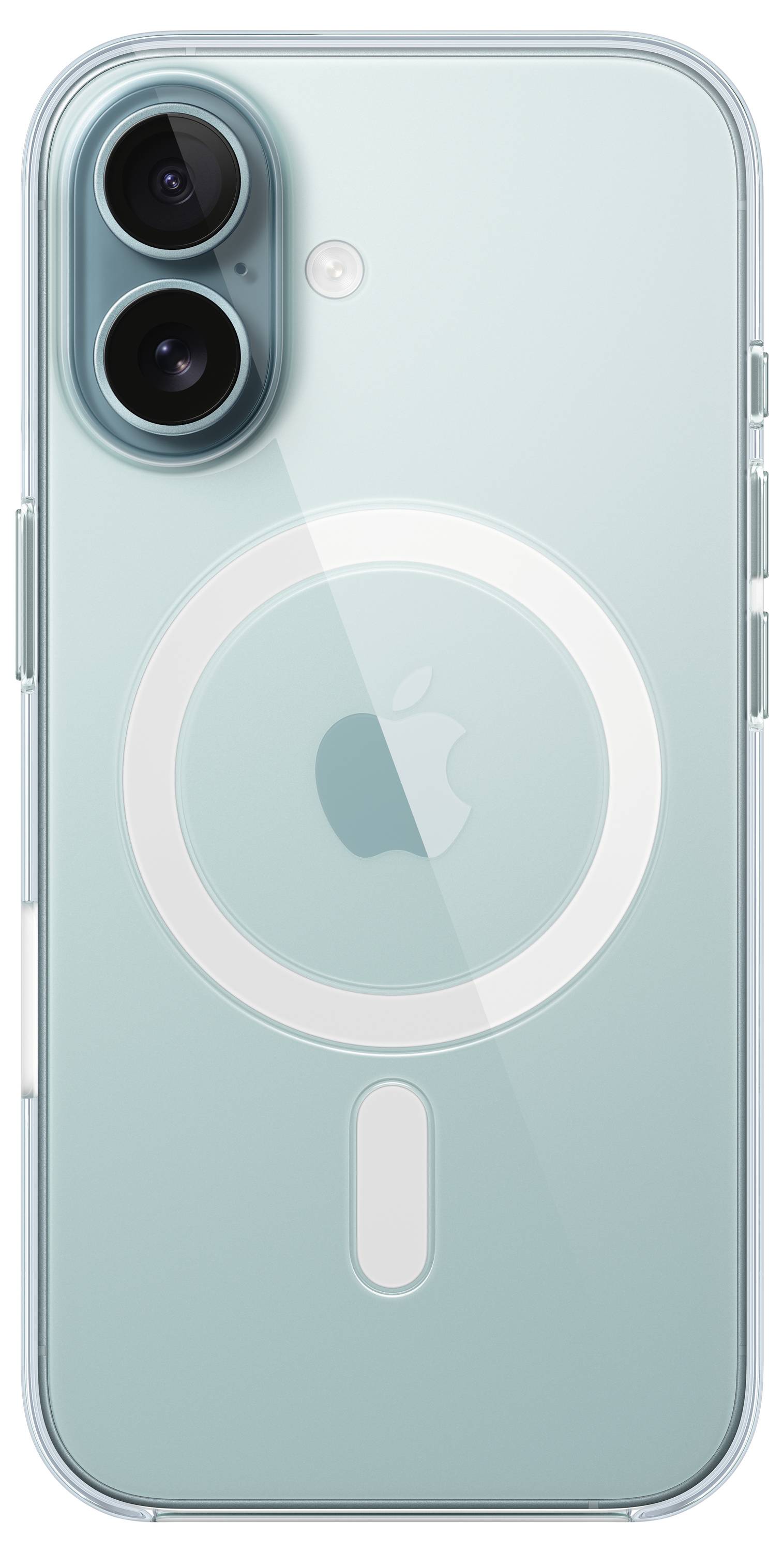 Un moderno smartphone con due obiettivi fotografici sul retro e un logo del marchio al centro. Ha un colore blu-verde.