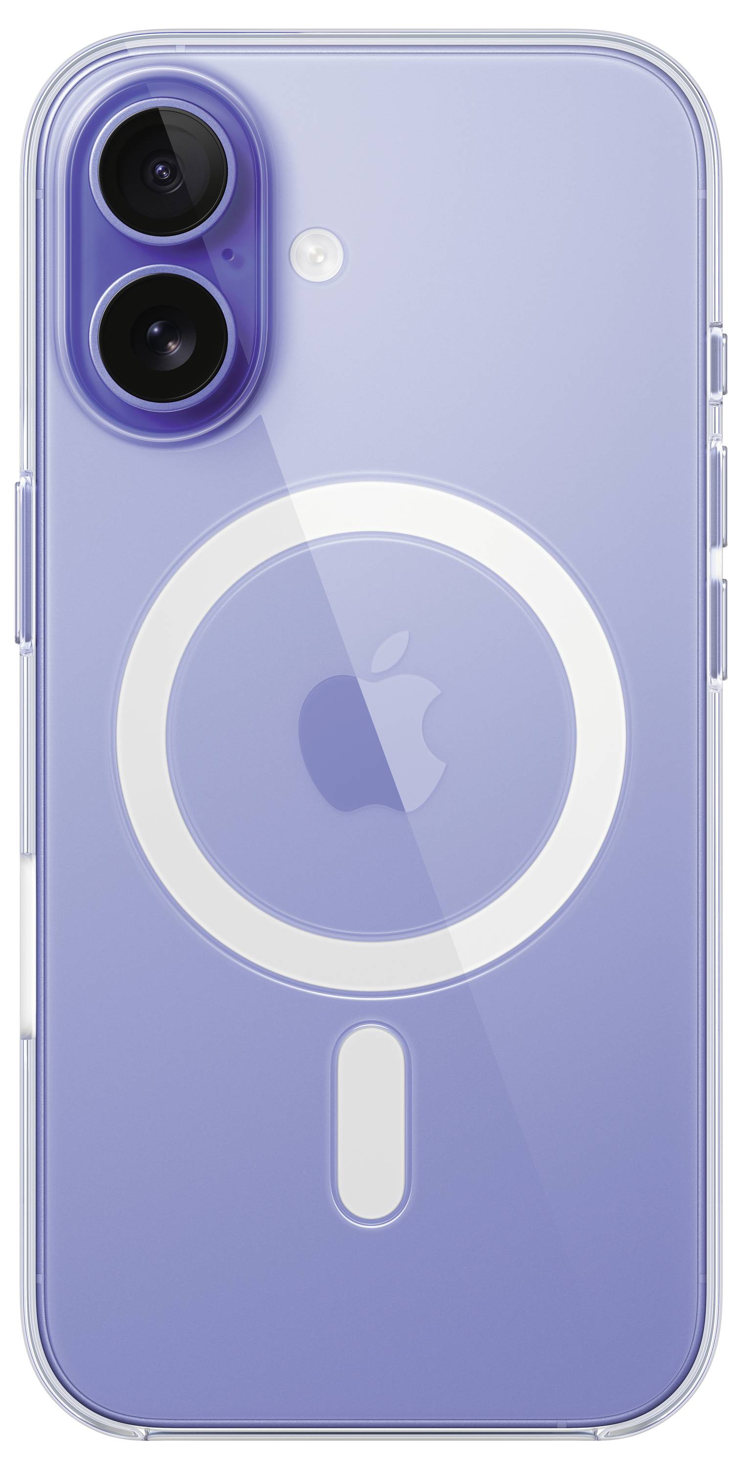 Un smartphone viola con due fotocamere e un logo circolare sul retro.