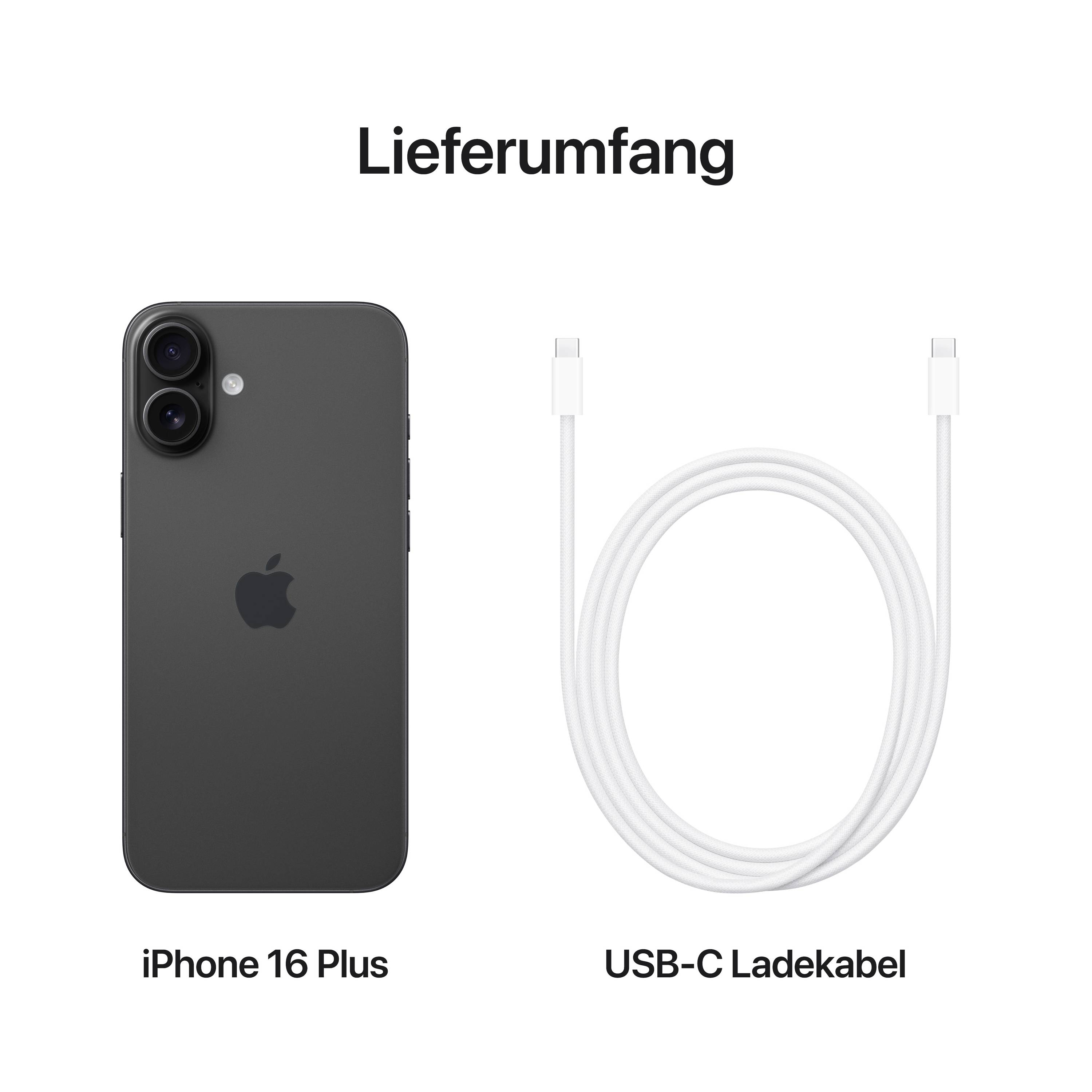 Contenuto della confezione: iPhone 16 Plus e cavo di ricarica USB-C.