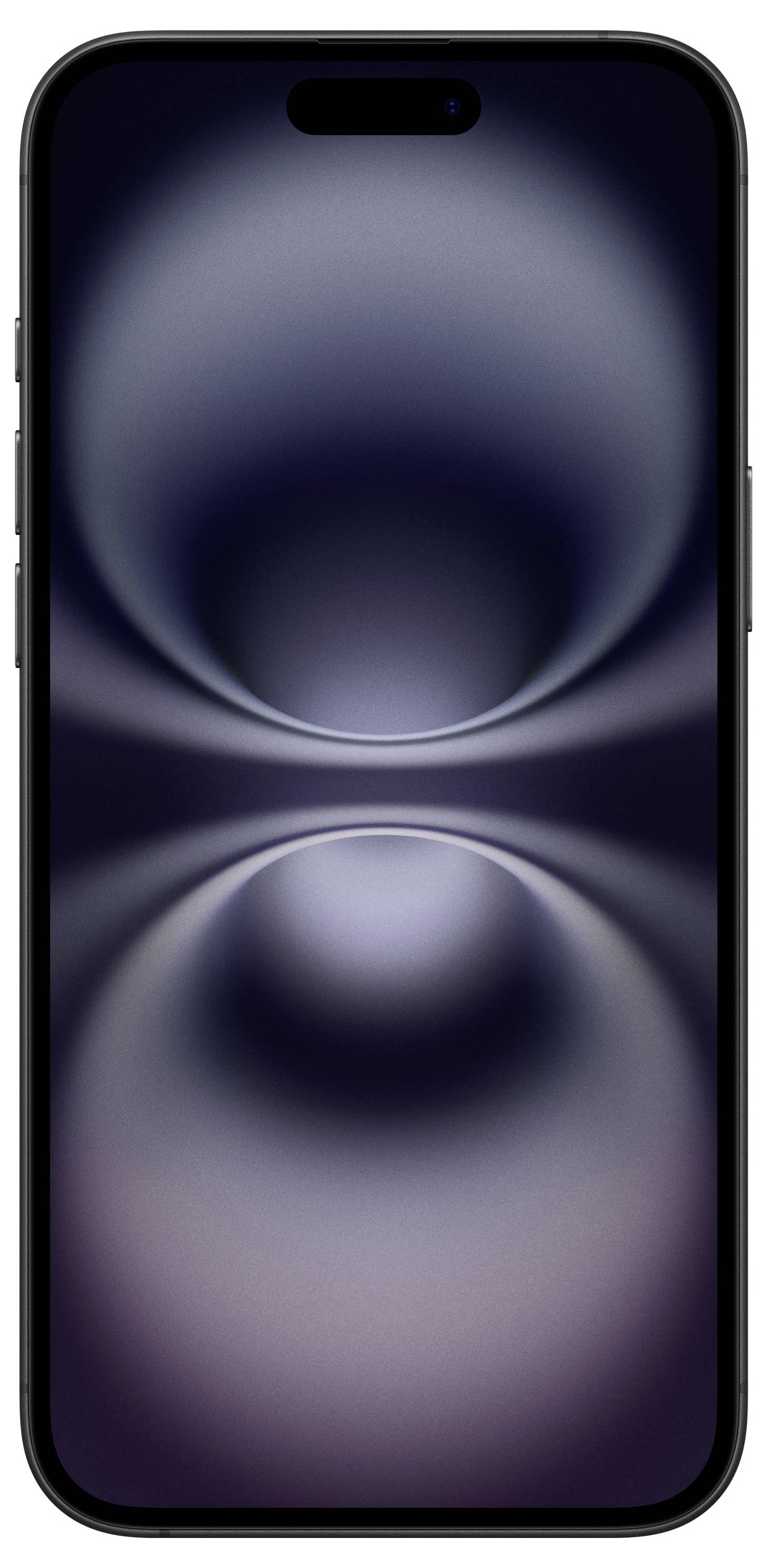 Uno smartphone con un display lucido grigio scuro mostra modelli astratti e circolari.