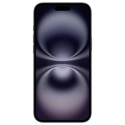 Uno smartphone con un display lucido grigio scuro mostra modelli astratti e circolari.