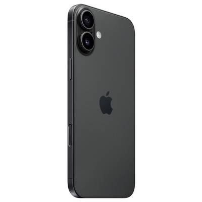 Un iPhone nero con due obiettivi fotografici e flash sul retro, logo Apple sottostante. Vista laterale.