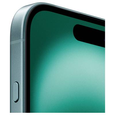 Un moderno smartphone in primo piano, mostra il bordo con un pulsante rotondo e un display luminoso verde.