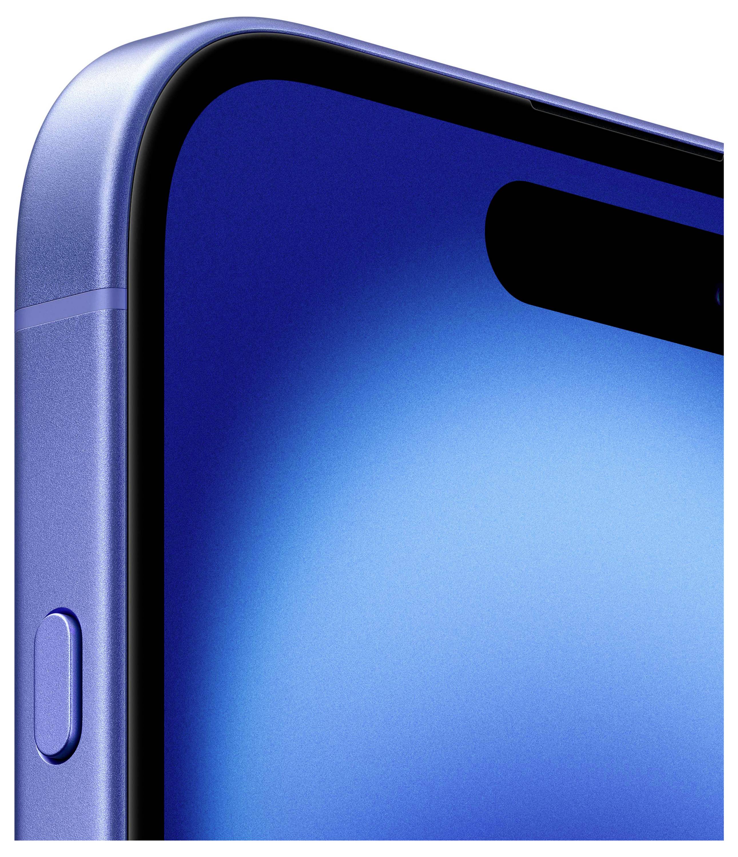 Smartphone blu dal design squadrato, con tasto del volume visibile e tacca sul display.