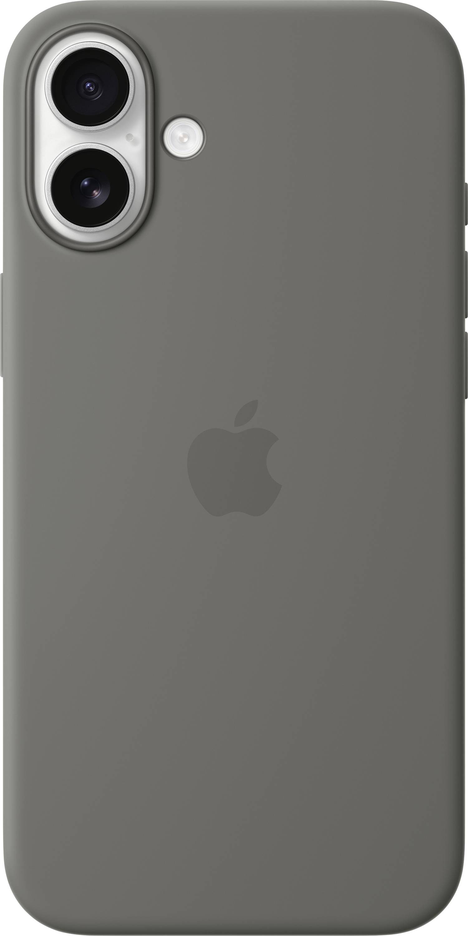 Grigio, smartphone moderno visto da dietro, con due obiettivi fotocamera nell'angolo in alto a sinistra e un logo distintivo al centro.