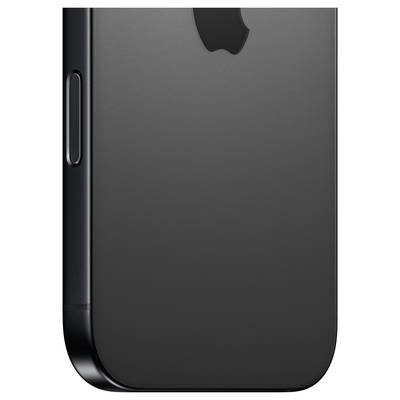 Un lato di un moderno smartphone nero con un logo lucido e un pulsante laterale è visibile.