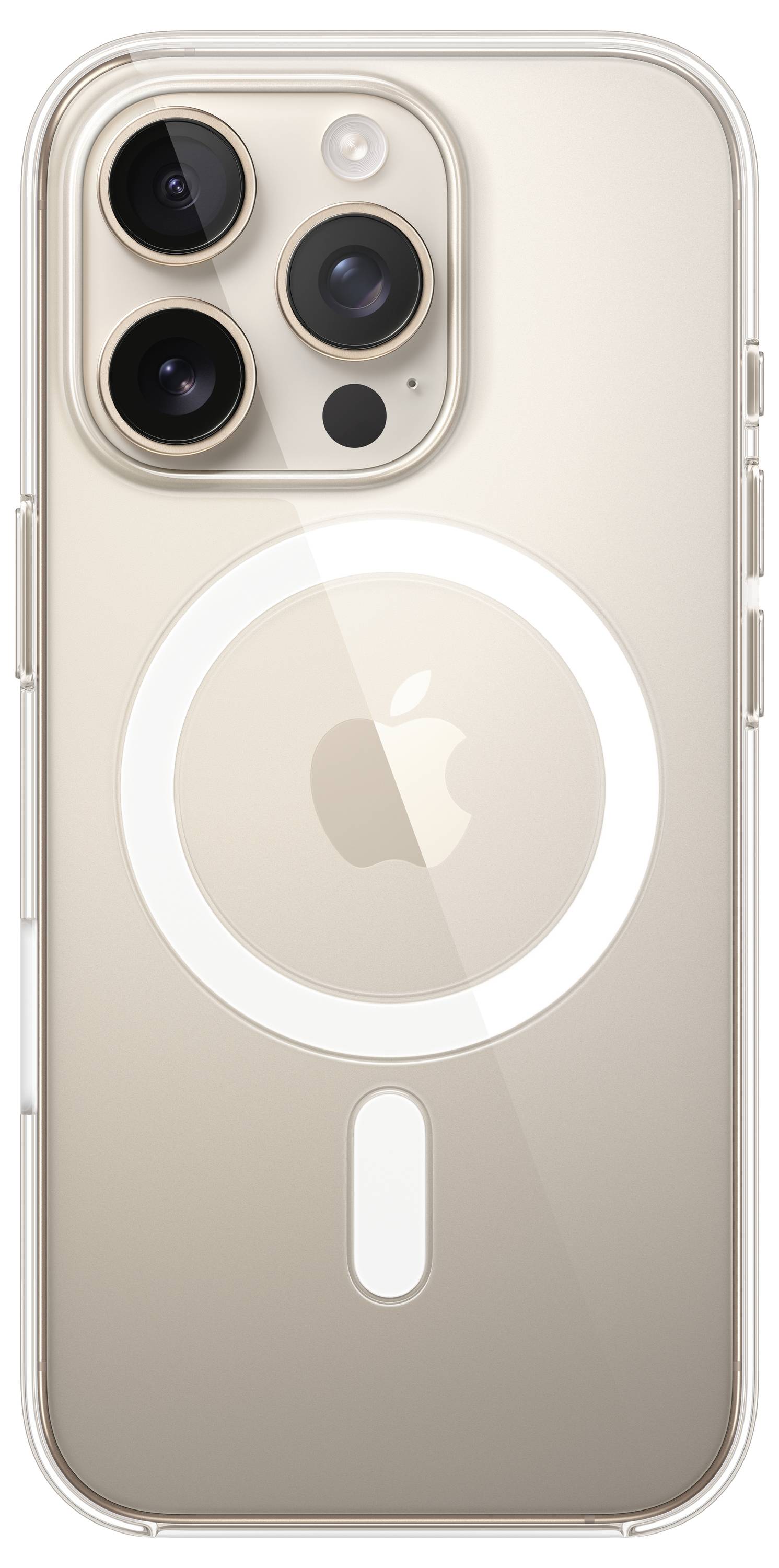 Un smartphone color oro, con un retro dotato di tre obiettivi fotografici e un anello magnetico circolare integrato.