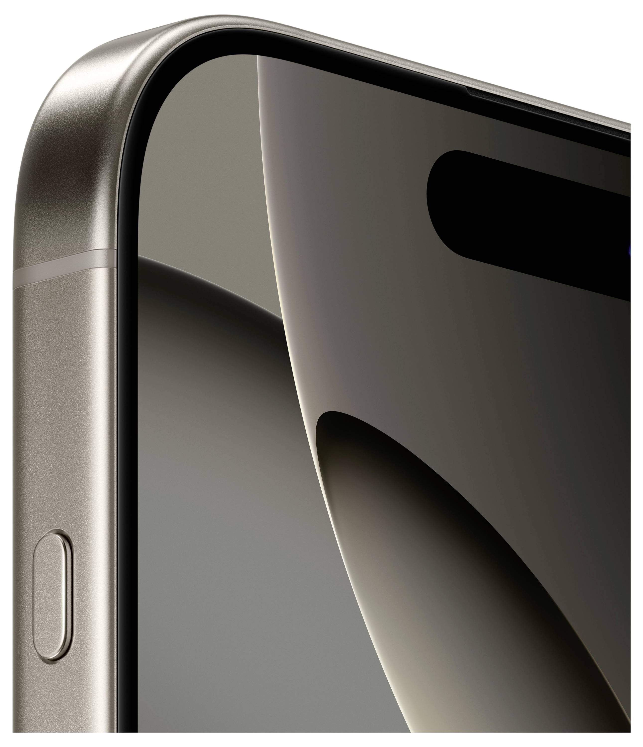 Angolo di uno smartphone moderno, con focus sugli spigoli arrotondati e il taglio dello schermo. Design minimalista.