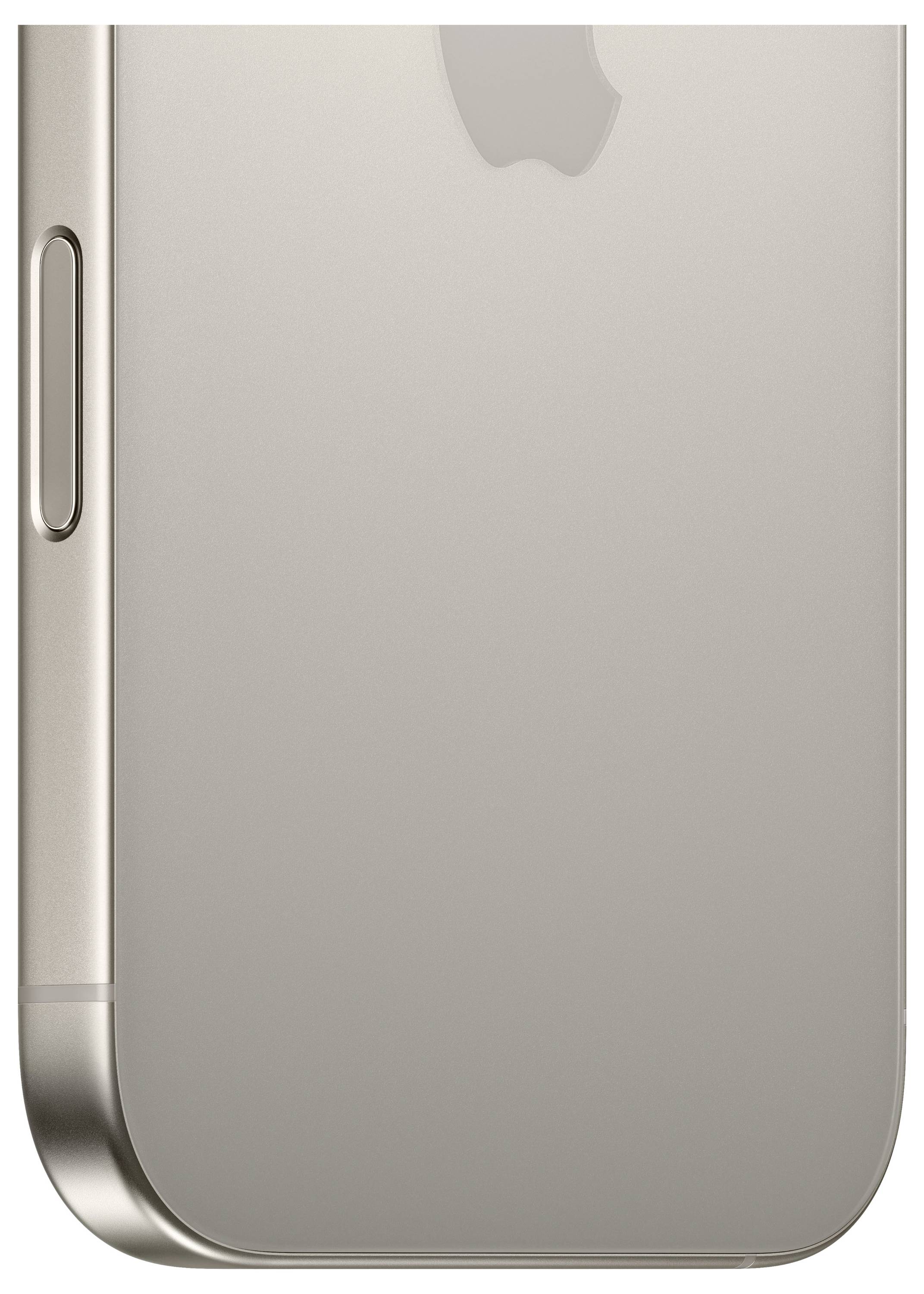 L'angolo inferiore destro di un moderno smartphone color argento, con un pulsante laterale e una parte del logo del marchio visibile.